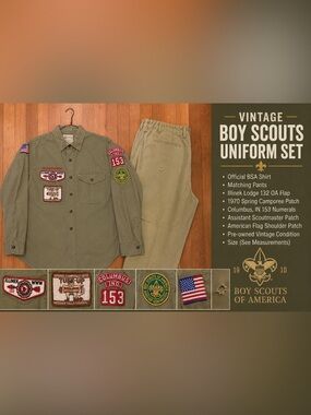 Vintage Boy Scouts of America Olive Green Uniform Set - B